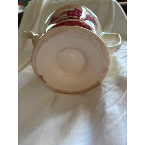 Vintage Cream Ceramic Teapot With Cowboy Horse Scene & Red Floral Handle Design - Picture 3 of 11